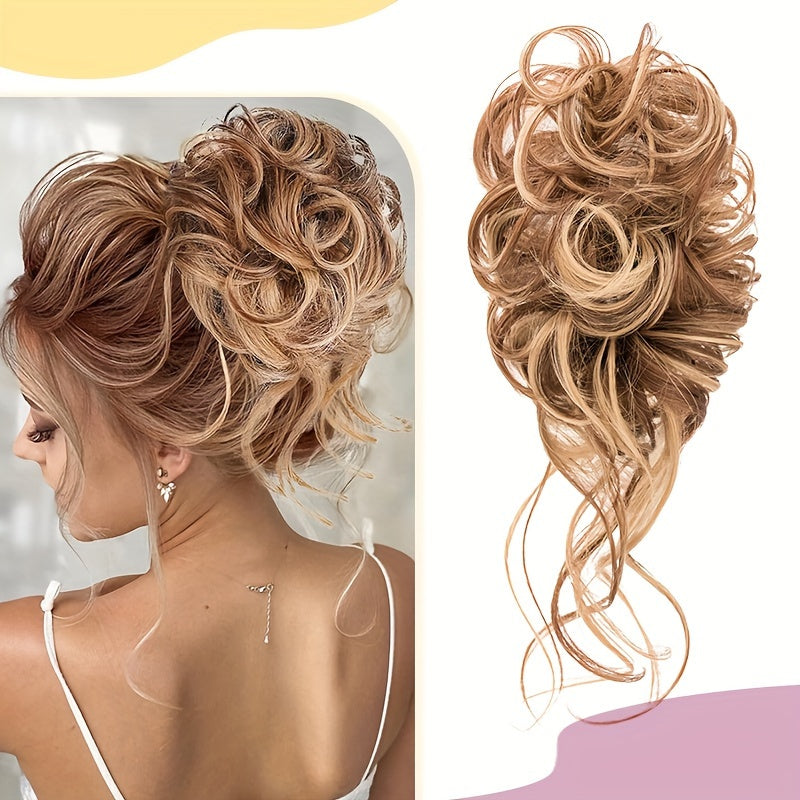 25.4cm Messy Bun Hair Piece Tousled Updo Hair Buns Extension Elastic Hair Band Hair Pieces Wrap Around Curly Hair Bun Scrunchie for Women Wavy Curly Chignon Ponytail Hairpiece for Daily Wear Black Brown Can Be Trimmed Christmas Halloween