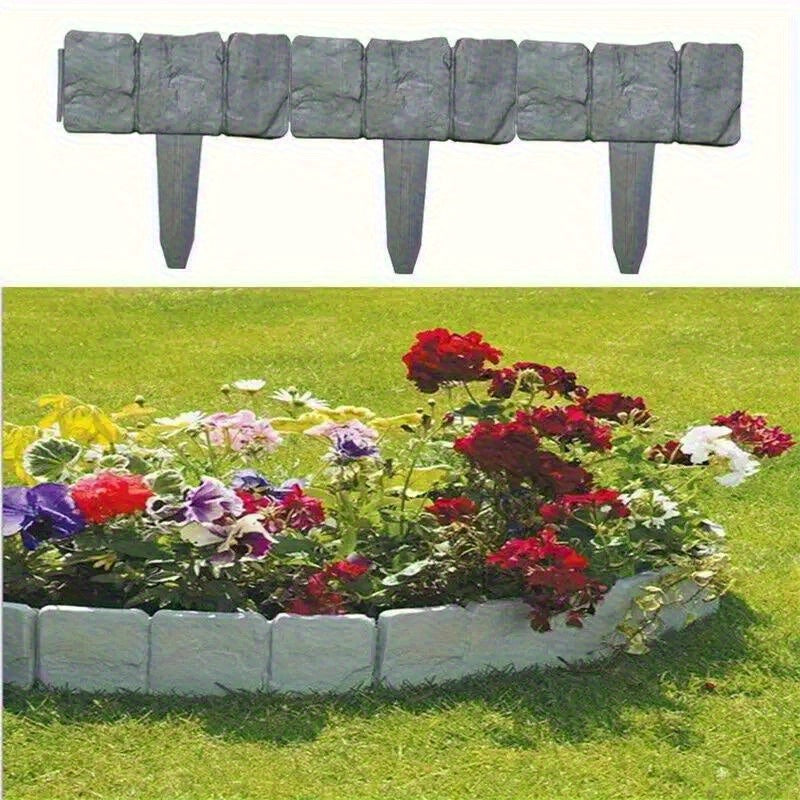 Set of 40 Interlocking Plastic Garden Borders with a Stone-Like End - Sturdy And Weatherproof Landscape Edging Suitable for Flower Beds, Lawns, And Terraces. Easy Push-In Setup, Rustic Black Design for Outdoor Decor, Garden Additions