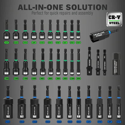 Magnetic Nut Driver Set: 74pcs, Metric & SAE, for Impact Drill, Impact Socket Adapter, Power Bits with Magnetic Holder, Wing Nut Driver, Socket, 1/4'' Quick-change Bit Extension