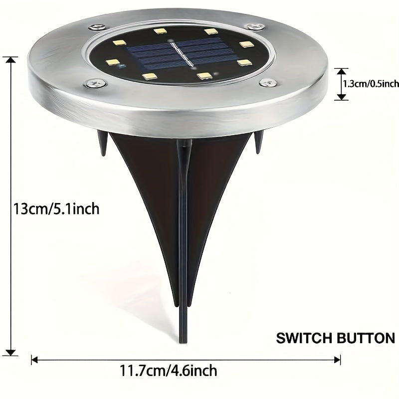 5/10/15pcs Pack Outdoor 8-LED Landscape with Stainless Steel, Solar Buried Suitable for Garden, Lawn, Pathway,, Driveway, Walkway, Install Outdoor (No)