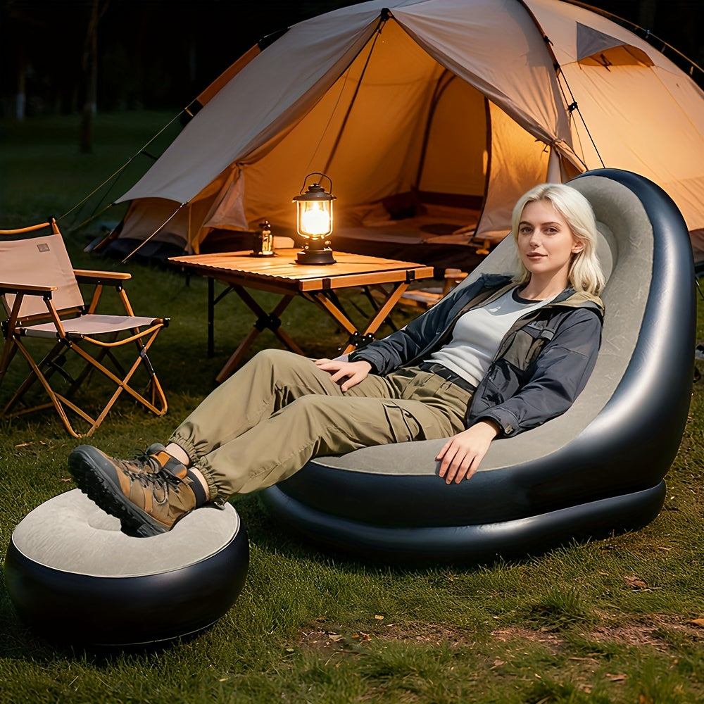 Portable Inflatable Sofa Bed with Footrest - Waterproof Outdoor/RV Furniture, Grey Modern Design, Comfortable Cushioned Seating for Camping, Balcony, Beach, Home - Ideal for Indoor/Outdoor Use, Perfect for In Any Setting
