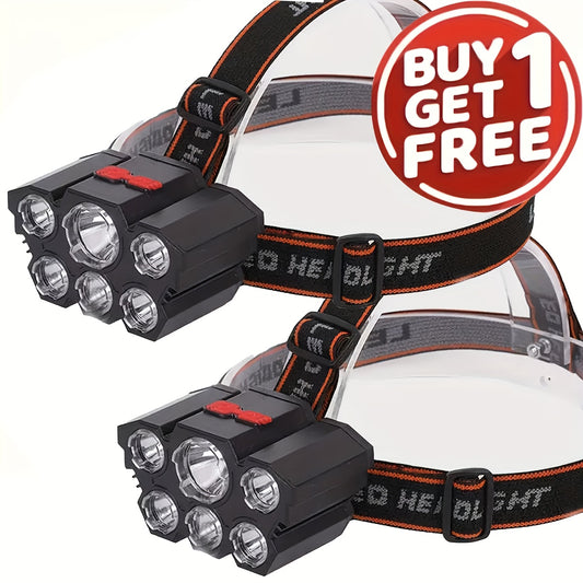 Buy One Get One Free, A Total of 2 Multi-Functional 5LED Headlights, Head Mounted Work Lights, USB Charging Fishing Headlights, Strong Light Four Mode Headlights, Flashlights for Camping, Work, Car Maintenance, Decoration, And Night Patrols