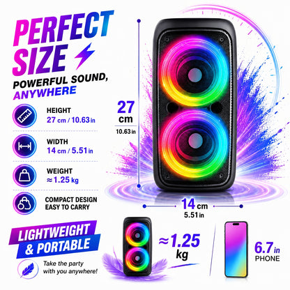 Portable Wireless Karaoke PA Speaker With RGB Lights, TF Card, USB-C & FM Radio, Powerful Outdoor Bass, Perfect For Camping, Home Parties & Autumn Gifts