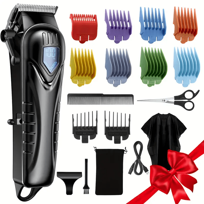 Cordless Convenient Men's Hair Clipper Set with Battery Display, 5 Hours Professional Haircutting Kit with 10 Combs, Rechargeable Hair Clipper for Beard/Hair