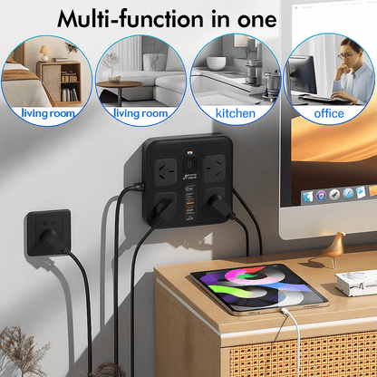 Smart Koala 10-in-1 Multi Ports Power Strip with USB & Surge Protection, 4 Outlets & 5 USB Ports, 1.8m Extension Cord, Wall Mountable, Ideal for Home Office & Gaming Consoles, 2500W Max Load Capacity, Gaming Console Accessory | Compact Power Strip | Effic