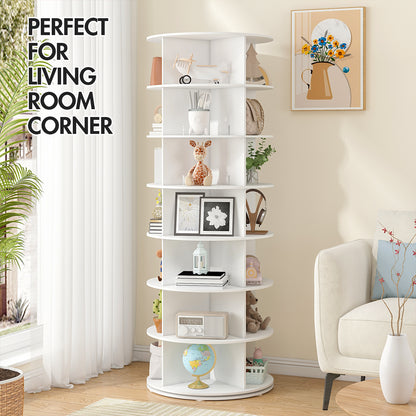 Advwin 7 Tier Rotating Shoe Rack Tower, 360° Revolving Shoe Display Rack, Free Standing Round Carousel Shoe Display Lazy Susan for Entryway Living Room Hallway, White