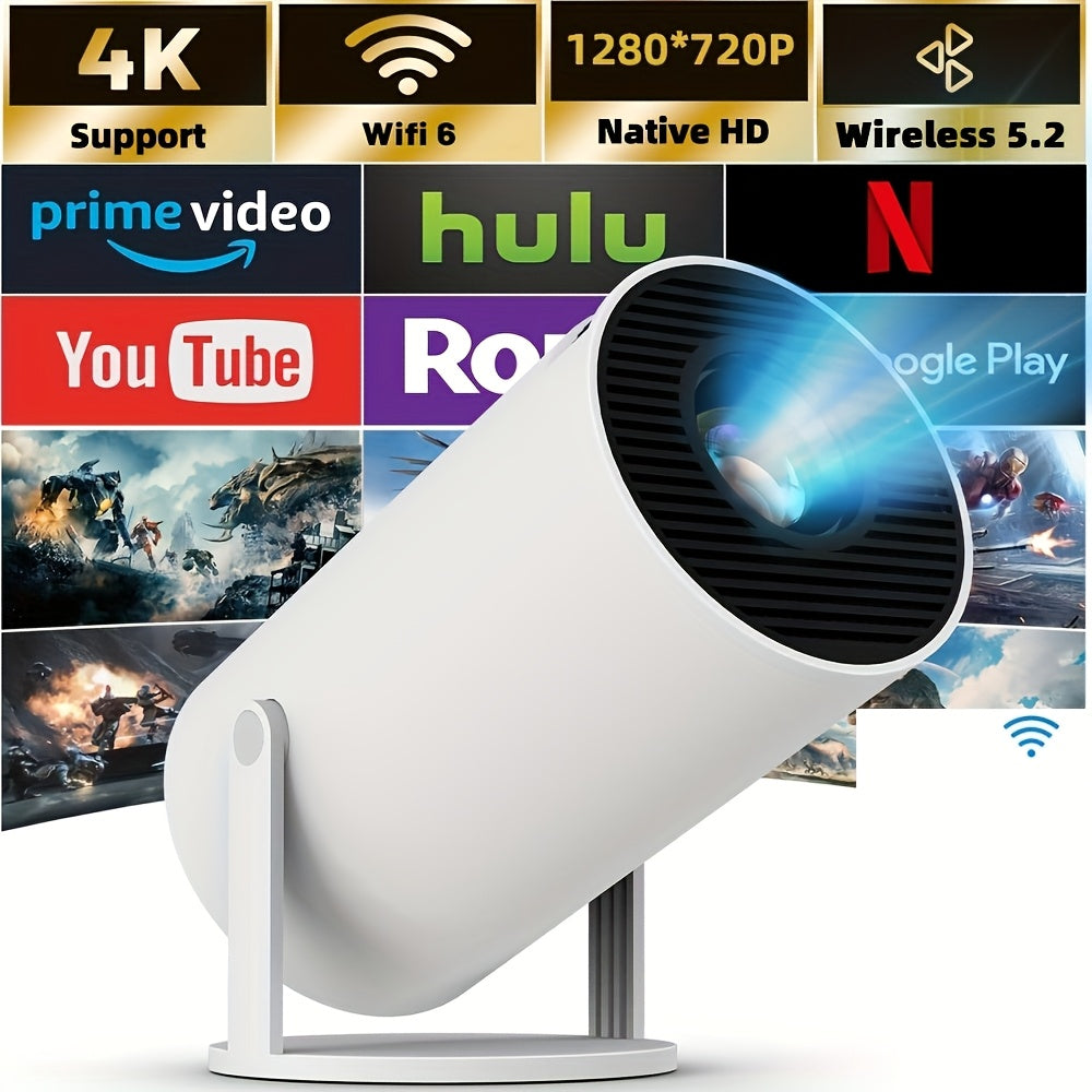 Hy300Pro High-Definition Smart Projector, Local 1280 X 720P Resolution, Supports 4K Resolution, Mini Portable Projector, 180° Rotation Adjustment, Network Connection, No Projection Screen Required