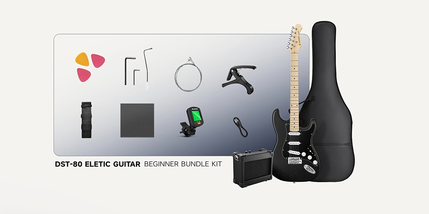 Donner 99.06 cm Full Size Electric Guitar Kit Solid Body, for Beginner, with Amplifier, Bag, Capo, Strap, String, Tuner, Picks DST-80