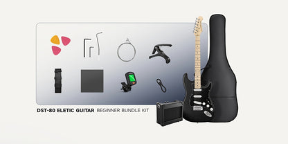 Donner 99.06 cm Full Size Electric Guitar Kit Solid Body, for Beginner, with Amplifier, Bag, Capo, Strap, String, Tuner, Picks DST-80
