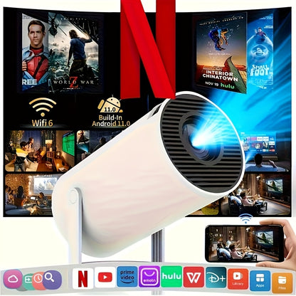 HY300 Pro Mini Portable Projector, Local 1280 X 720P Supports 4K/350ANSI Smart Projector with Wifi 6 BT 5.0, Screen Adjustment, 180 Degree Rotation, Home Video Projector Built-In Android 11.0 OS