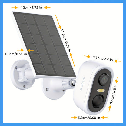 Laxihub 2pcs Solar Battery Security Camera Wireless Outdoor, 3MP Night Vision with Spotlight, Wire-Free Battery Solar Powered, Human Detection, with Solar Panel, PIR Human Detection, 2-Way Talk,, SD Card/Cloud Storage, Security Cameras Wireless