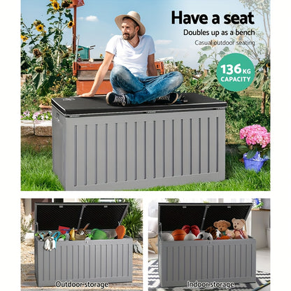 Mother's Day Gift 270L Lockable Outdoor Storage Box with Flip-Top Lid - Durable Polypropylene Weather-Resistant Container for Garden Tools, Patio Furniture & Yard Organization, Modern Black Design, Deck Box for Outdoor Storage, Box, Cabinet, Rack for Outd