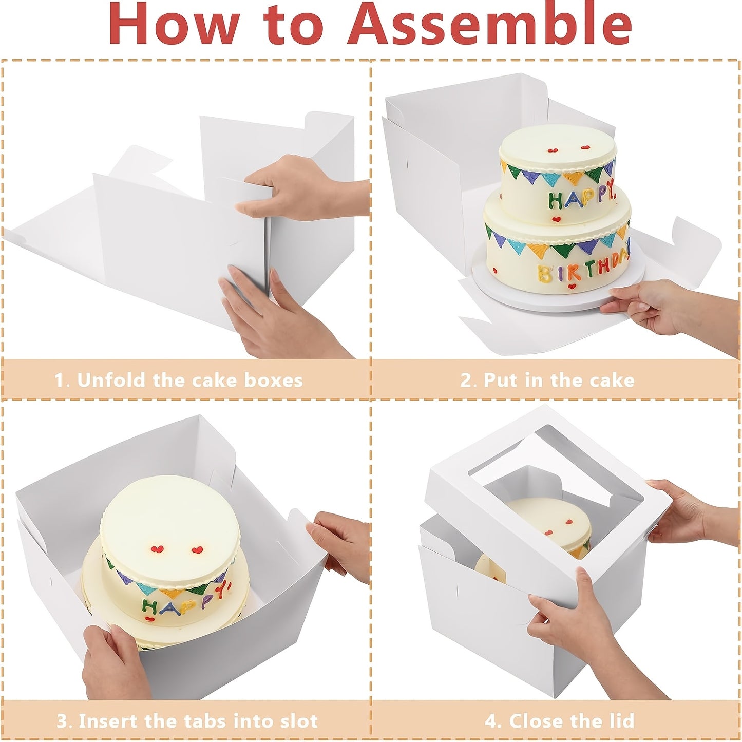 10-Pack, 350GSM White Cardboard Cake Boxes with PVC Clear Window, Ultra High Quality