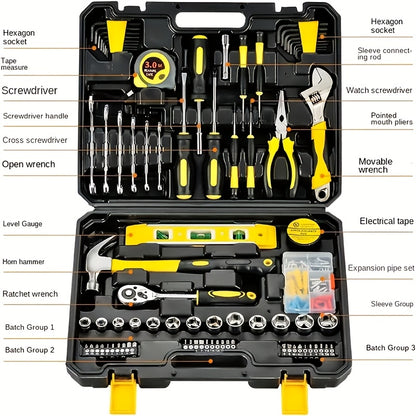 108pcs Home Tool Kit: Durable Carbon Steel, Includes Hex Keys, Screwdriver Bits, Wrenches & Measuring Tape - Perfect for DIY, Household & Auto Maintenance
