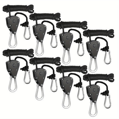 4/8pcs Heavy Duty Adjustable Rope Hanger Pulley Rope Metal Internal Gears for Tent Hanging Sun Shade Tie Strap, Adjustable Grow Light Hangers
