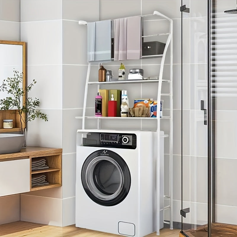 3-Tier Over Washing Machine Storage Rack, Freestanding White Metal Organizer with Adjustable Shelves for Bathroom And Laundry Room, Space-Saving Design for Laundry Room Storage, Easy-to-Assemble, Metal Construction, Laundry Room Accessories, Utility