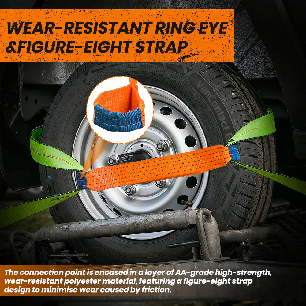 4pcs Heavy-Duty Vehicle Tie Down Straps, Vehicle Transport Tie-Down Straps - Universal - 4pcs - 50mm Width - Abrasion-Resistant - Non-Slip - Reusable Linen Ratchet Straps with Secure Tie-Off Hooks - Reusable Load Suitable for Cars, Trailer, and Roof Rack,