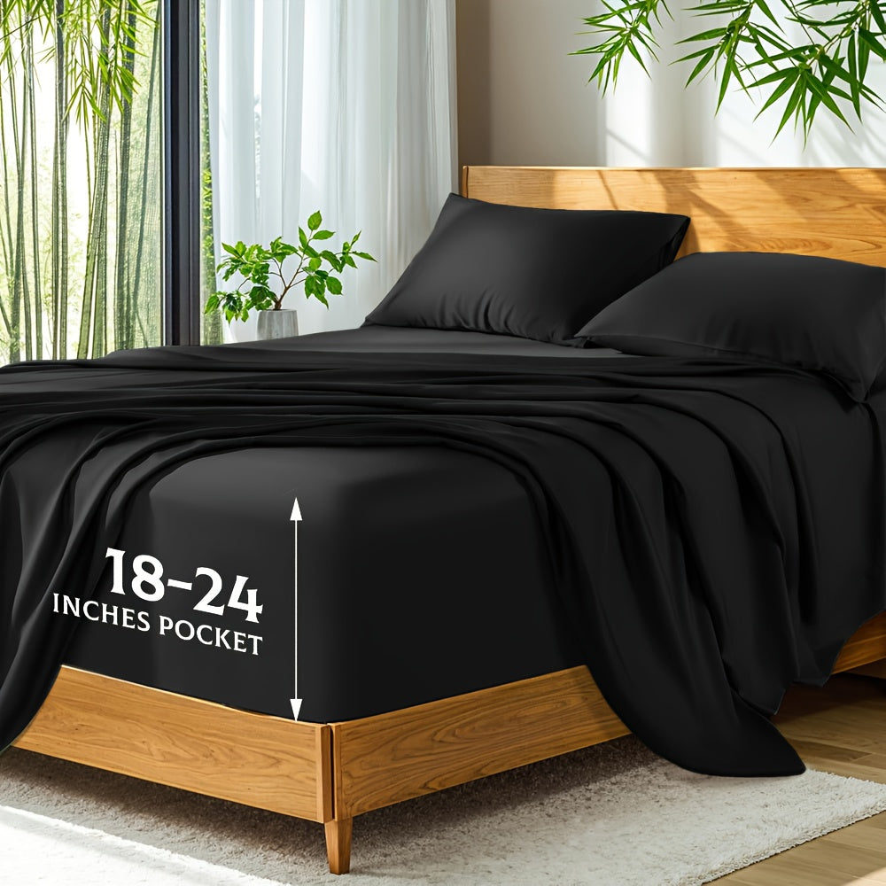 Ultra Soft Bed Sheets Set, Breathable for Spring & Summer, Deep Pocket 18-24in, Shrink-Resistant Cooling Bedding for Hot Sleepers, Queen/King/Double/Single/King Single Sizes, Ideal Gift for Halloween, Christmas, New Year & Holiday Season