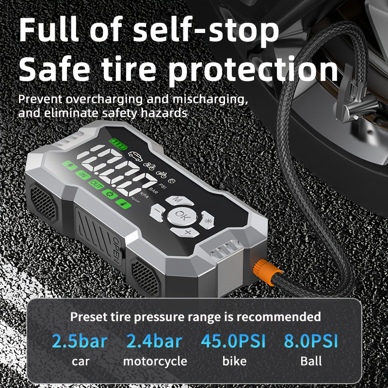 9000A Cordless Car Jump Starter With Air Compressor, LED Flashlight & Power Bank - Portable 12V Battery Booster For Gas & Diesel Vehicles (Up To 10.0L), Includes Smart Cables With Voltage Display, 10 Advanced Safety Protections, Heavy-Duty Design