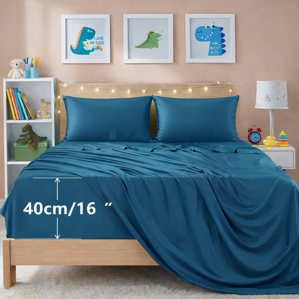 2200TC 3/4pcs Luxury Bamboo Viscose Sheet Set - Breathable, Cosy Soft, Durable - 40cm Deep Pocket Design, Hot Weather Comfort, Stylish Sheets-- Perfect for Child, Children, Hot Sleepers, Kid's Bedroom, Guest Room, Hotel Essentials,
