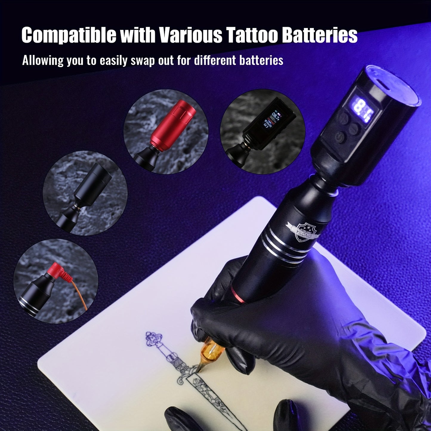 YILONG Wireless Aluminum Alloy Tattoo Gun Kit, Rotary Tattoo Pen Digital Screen, 1500mAh Battery, Portable Tattoo Pen Kit Supply Equipment, Complete Cordless Tattoo Machine Kit for Beginners And Artist