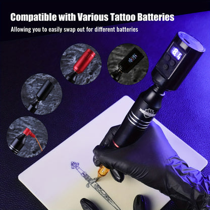 YILONG Wireless Aluminum Alloy Tattoo Gun Kit, Rotary Tattoo Pen Digital Screen, 1500mAh Battery, Portable Tattoo Pen Kit Supply Equipment, Complete Cordless Tattoo Machine Kit for Beginners And Artist