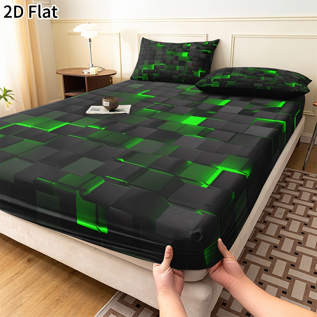 3pcs Geometric Fitted Sheet Set - bedrooms, dorms and guest rooms – additional product view 22