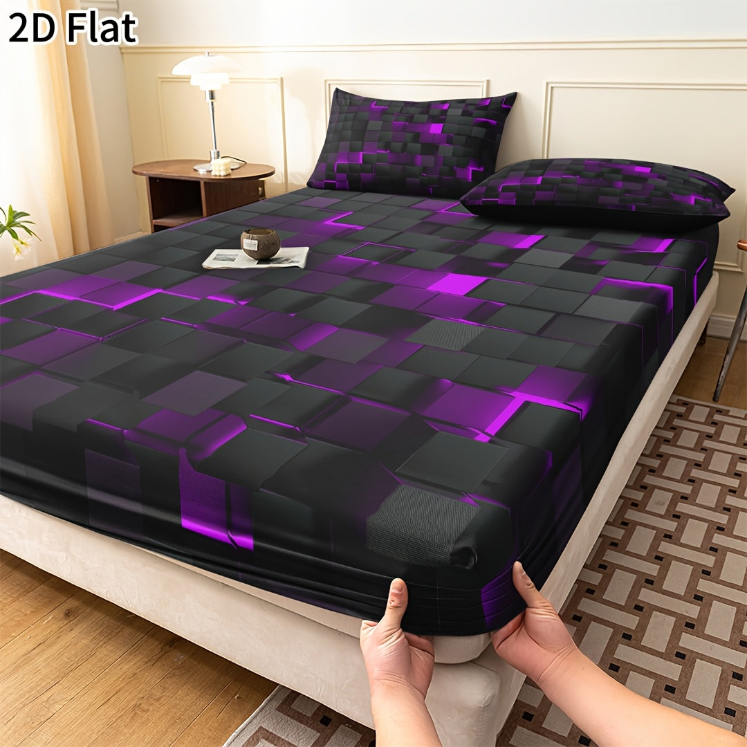 3pcs Geometric Fitted Sheet Set - bedrooms, dorms and guest rooms – additional product view 23