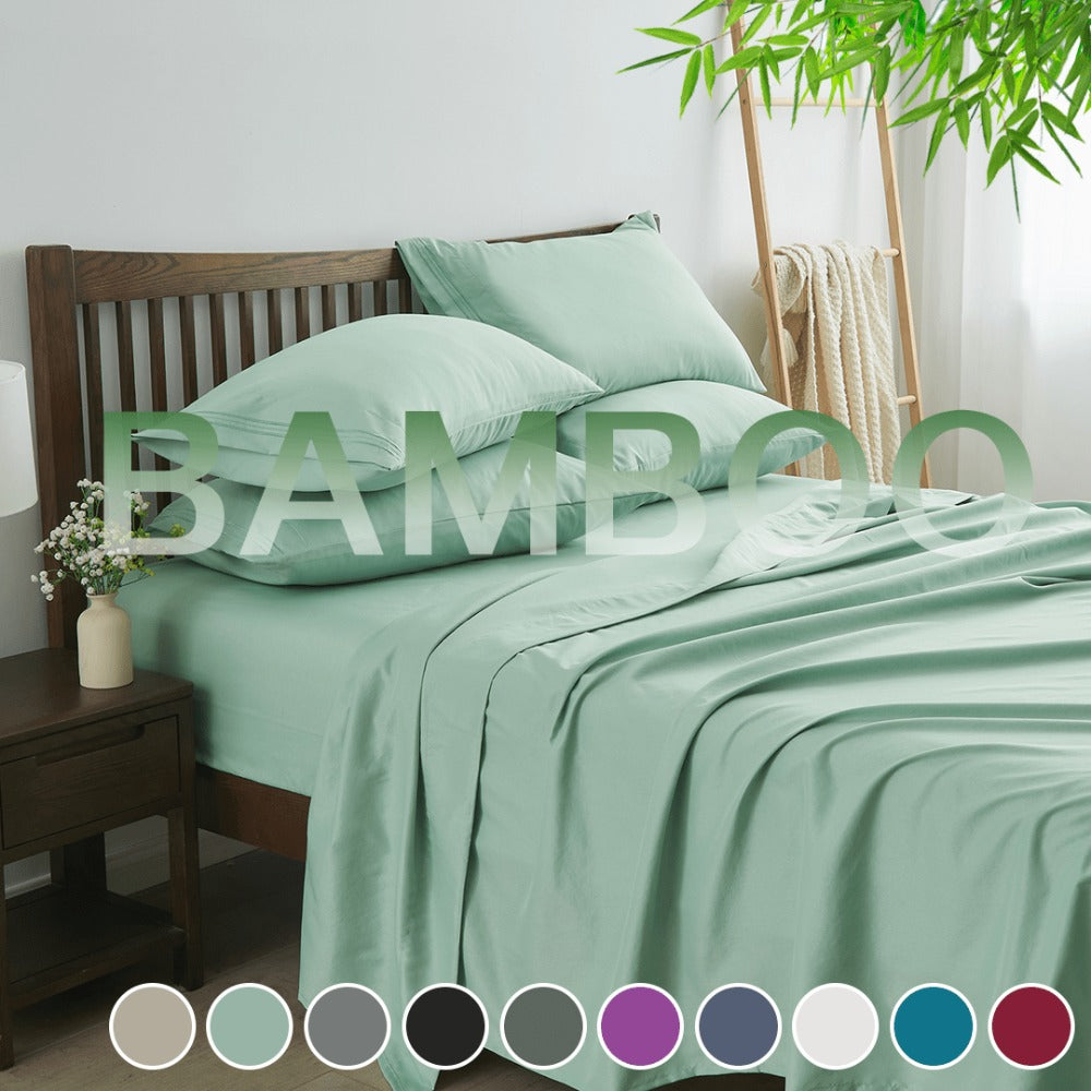4-Piece Bamboo Deep-Pocket Bed Sheet Set - bedrooms, guest rooms and – product detail angle
