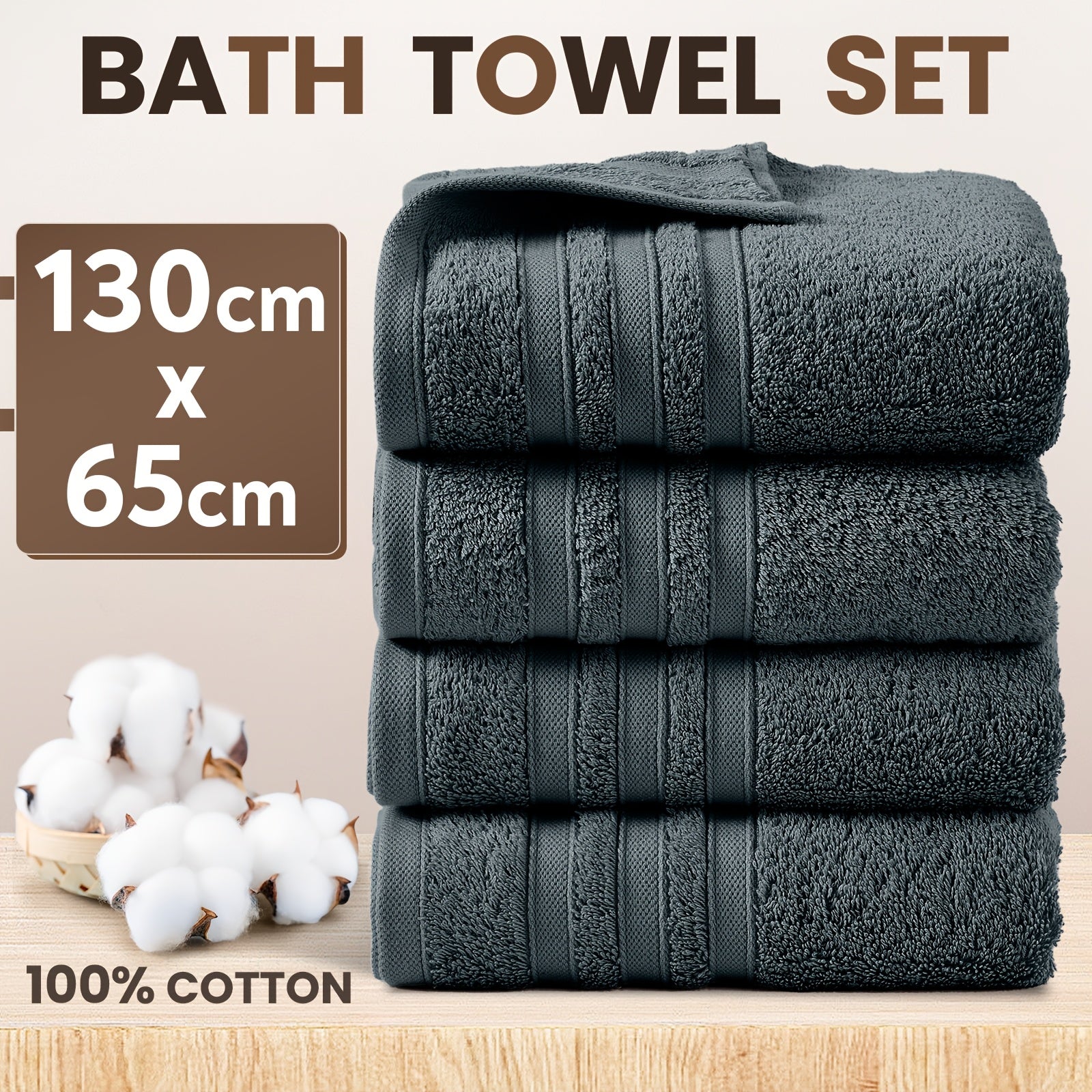 4-Piece Machine Washable Cotton Bath Towel Set product detail 18