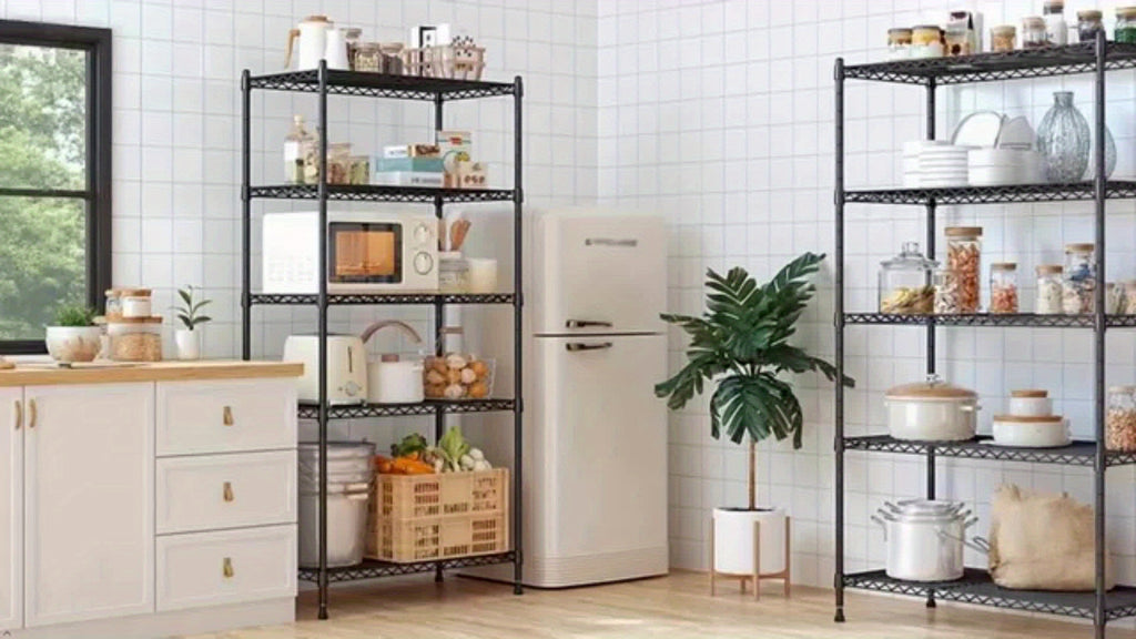5 Tier Storage Garage Shelving Heavy Duty Rack Wire Shelving Units And Storage Pantry Shelves Metal for Pantry Closet Kitchen Laundry Bathroom Organizers Shelve 35.56cm Dx 60.96cm W X 151.13cm H Classic Silve/Black, Standing Shelf