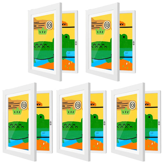 5pcs Kids Art Frames Changeable Kids Artwork Flip Frame for Picture Display, 3D Picture, Craft Storage, Hanging Wall Decor, Holds 150 Drawings Artwork Frames A4