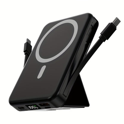 10000mAh Magnetic Power Bank - Fast Charging with Digital Screen - Built-in 2 Charging Cables - USB Portable Mobile Phone Power Bank - Can Charge 5 Devices At The Same Time - with Bracket - Compatible with iPhone 15/15 Plus/15 Pro/15 Pro Max/iPad