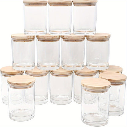 12pcs Clear Candle Jars for Making Candles, 220Ml Glass Candle Jars with Wood Lids, Candle Containers for, Gifts, Home Decoration
