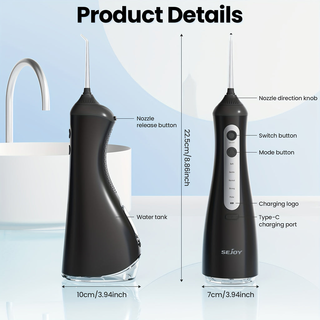 Water Flosser for Teeth Cleaning And Flossing, 5 Modes Rechargeable Cordless Oral Irrigator 350Ml Water Tank Teeth Cleaner, Portable Electric Dental Flossers for Home And Travel, Black/White