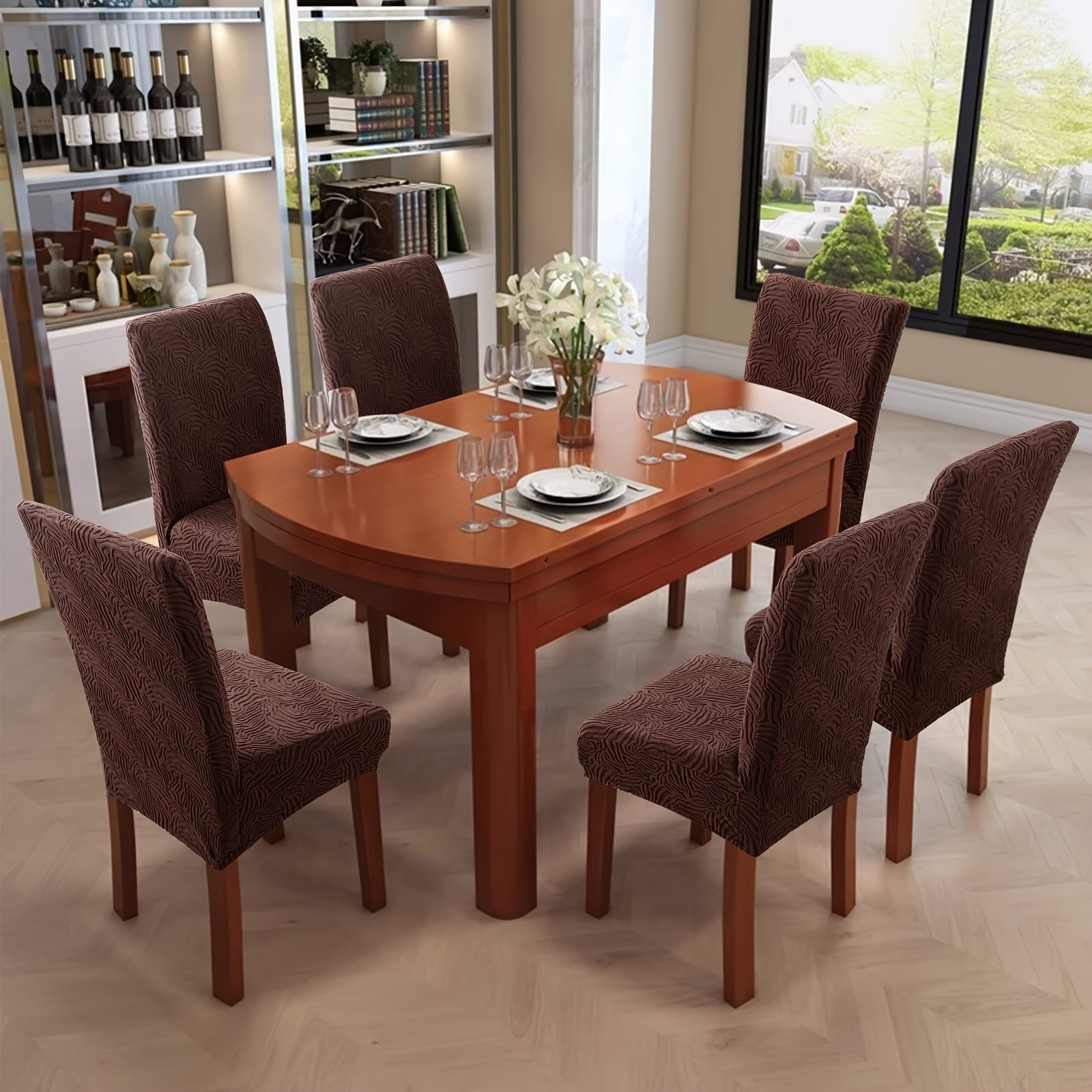 4/6pcs High Quality Chair Covers for Dining Room, Stretch Jacquard Dining Chair Slipcovers Removable Washable Chair Protector for Kitchen, Hotel, Restaurant