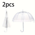 2pcs Dome Umbrella Wedding Rain Transparent Clear Handle Waterproof Women'S Men'S Signature Lightweight Rainproof And Windproof Clear Bubble Umbrella, Canopy, for Weddings Party