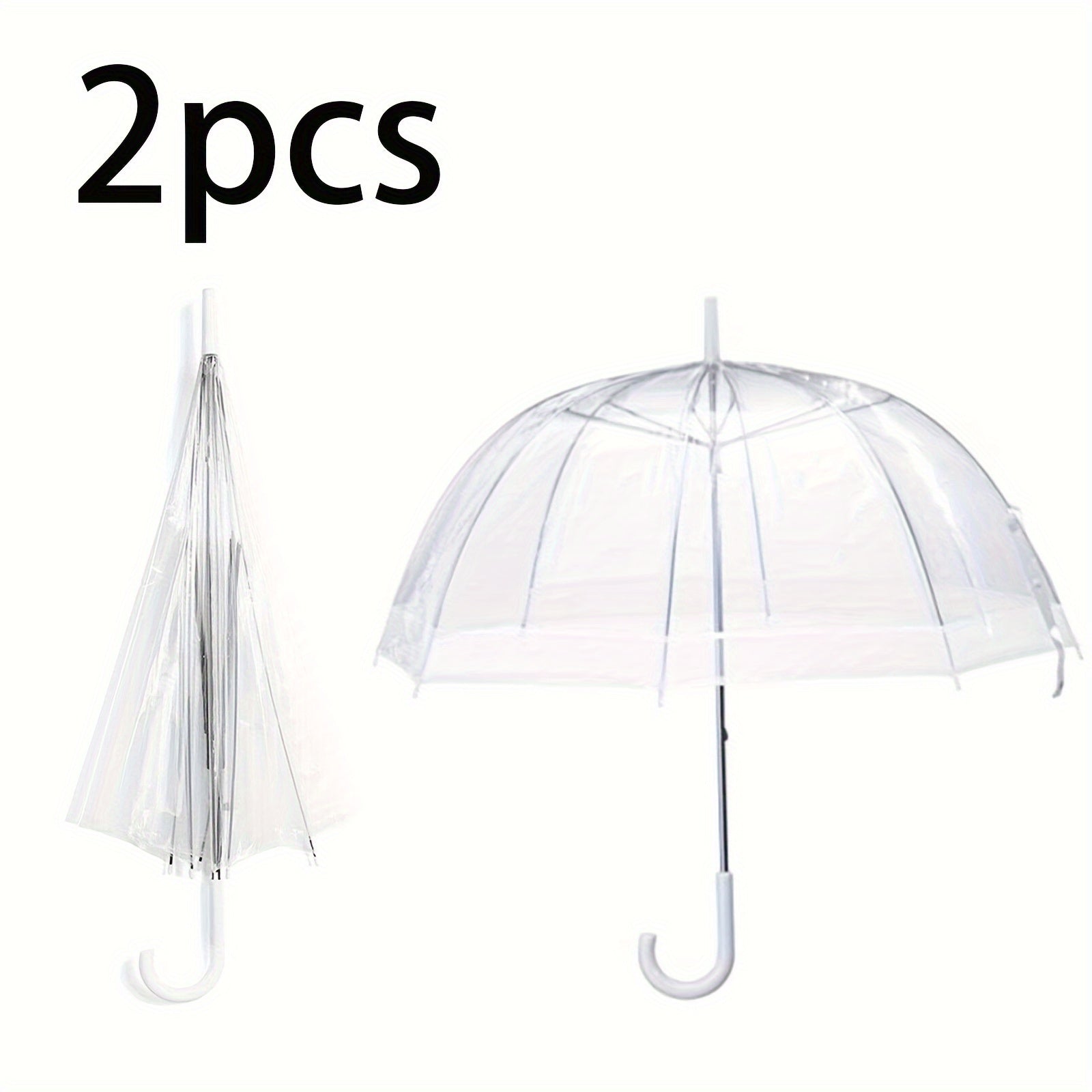 2pcs Dome Umbrella Wedding Rain Transparent Clear Handle Waterproof Women'S Men'S Signature Lightweight Rainproof And Windproof Clear Bubble Umbrella, Canopy, for Weddings Party