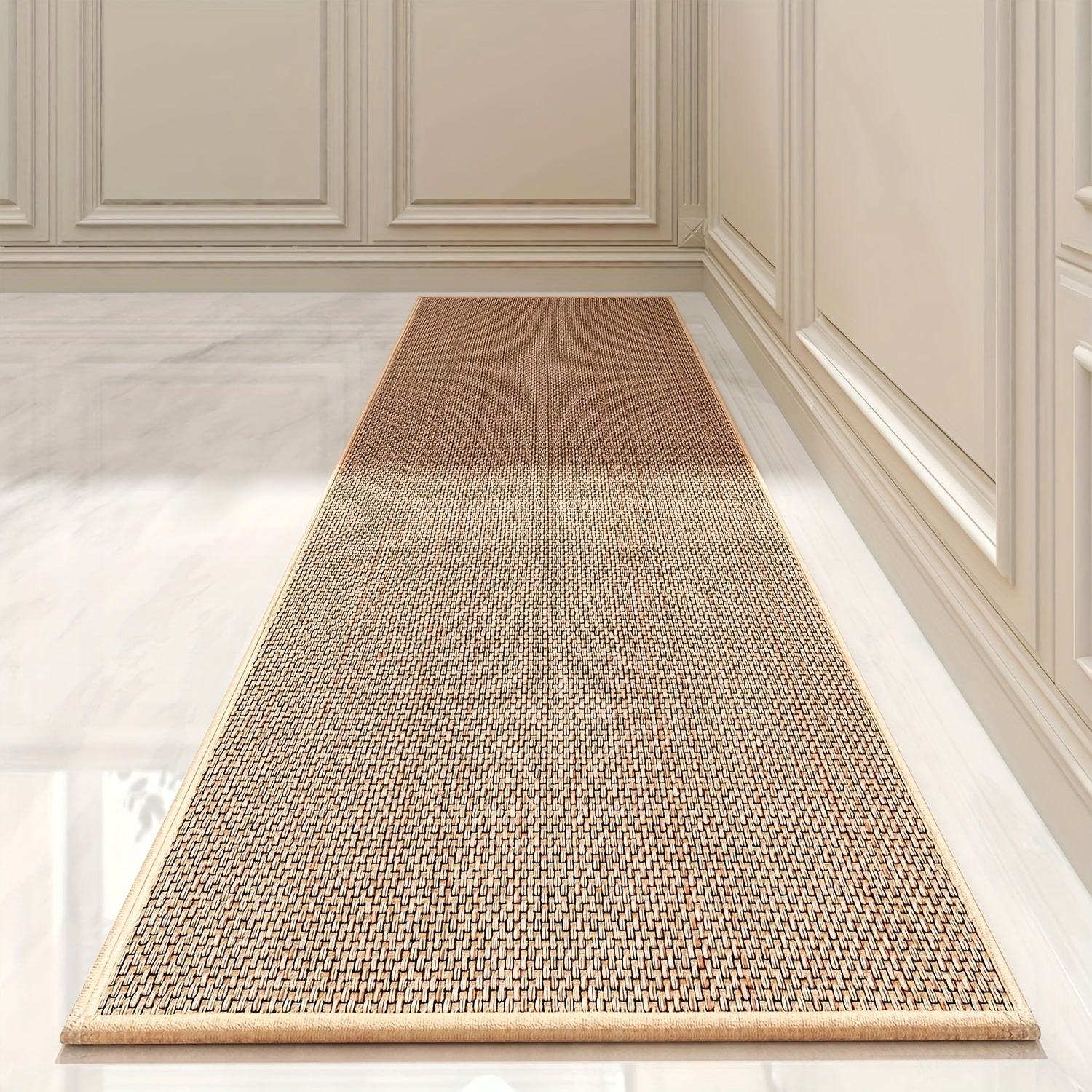 Non-Slip Washable Kitchen Runner Mat with TPR Rubber Backing - Super Absorbent Durable Polyester Farmhouse Design Floor Mat for Kitchen, Living Room, Front of Sink, Hallway, Laundry Room, Elegant Edging Detail