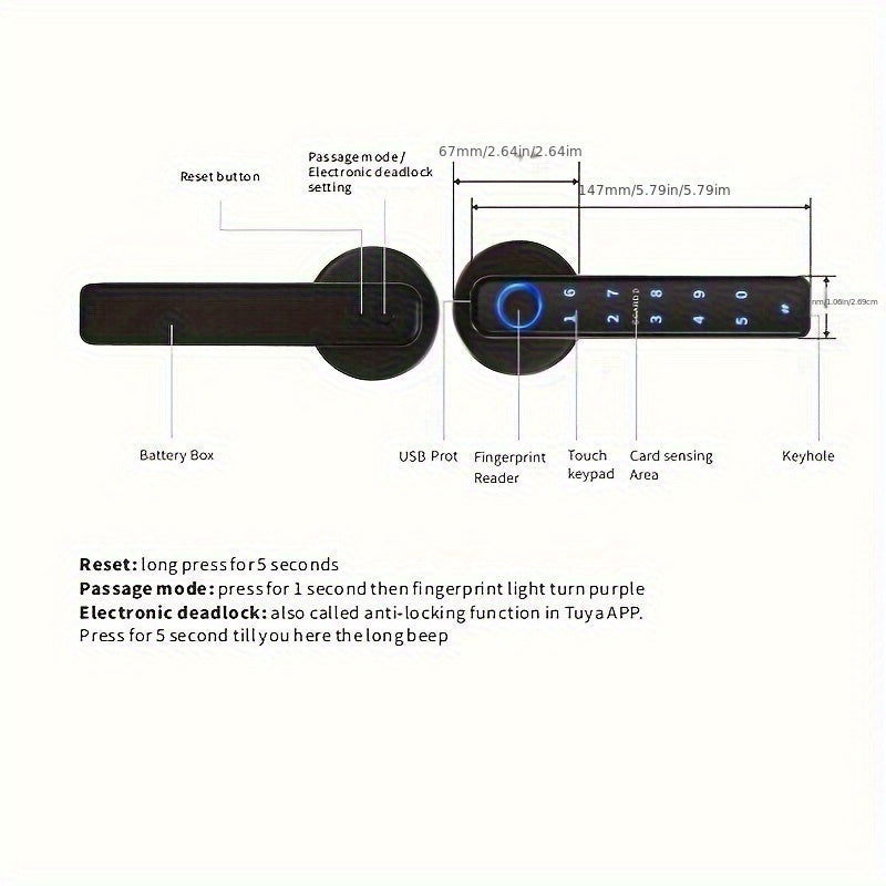 SWEET ALICE Smart Fingerprint Door Lock, Fingerprint Recognition Without Key, Fingerprint Door Lock with Five Unlocking Methods, Smart Combination Lock, Smart Door Handle for Bedroom, Graffiti Application Control, Remote Unlocking, Easy Installation
