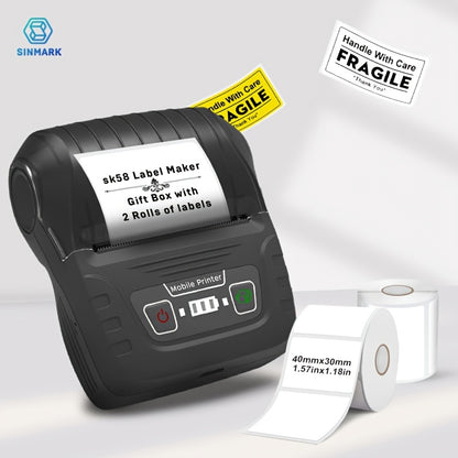 SINMARK SK58 Mini Thermal Label Maker - Portable Smartphone Compatible USB Charging Label Printer for Barcode, Clothing, Jewelry, Retail, Mailing, Gifts, Festive DIY with 2 Rolls Of Print Media, Monochrome Output, Black And White Printing