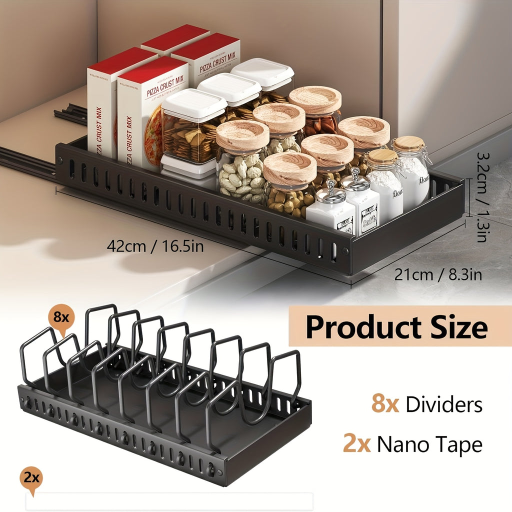 1/2pc Heavy-Duty Metal Pull-Out Cabinet Organizer with 8 Adjustable Shelves - Space-Saving Shelving Unit, Under-Sink/Under-Cabinet Storage System Suitable for Pots, Pans, Lids, Cookware & Baking Accessories - Adjustable Dividers