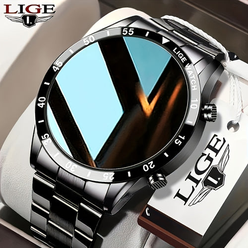 LIGE Full Circle Touch Screen, Steel Band Call Smart Watch, Sports Activity Fitness Smartwatch for Men, Ideal Choice for Gifts