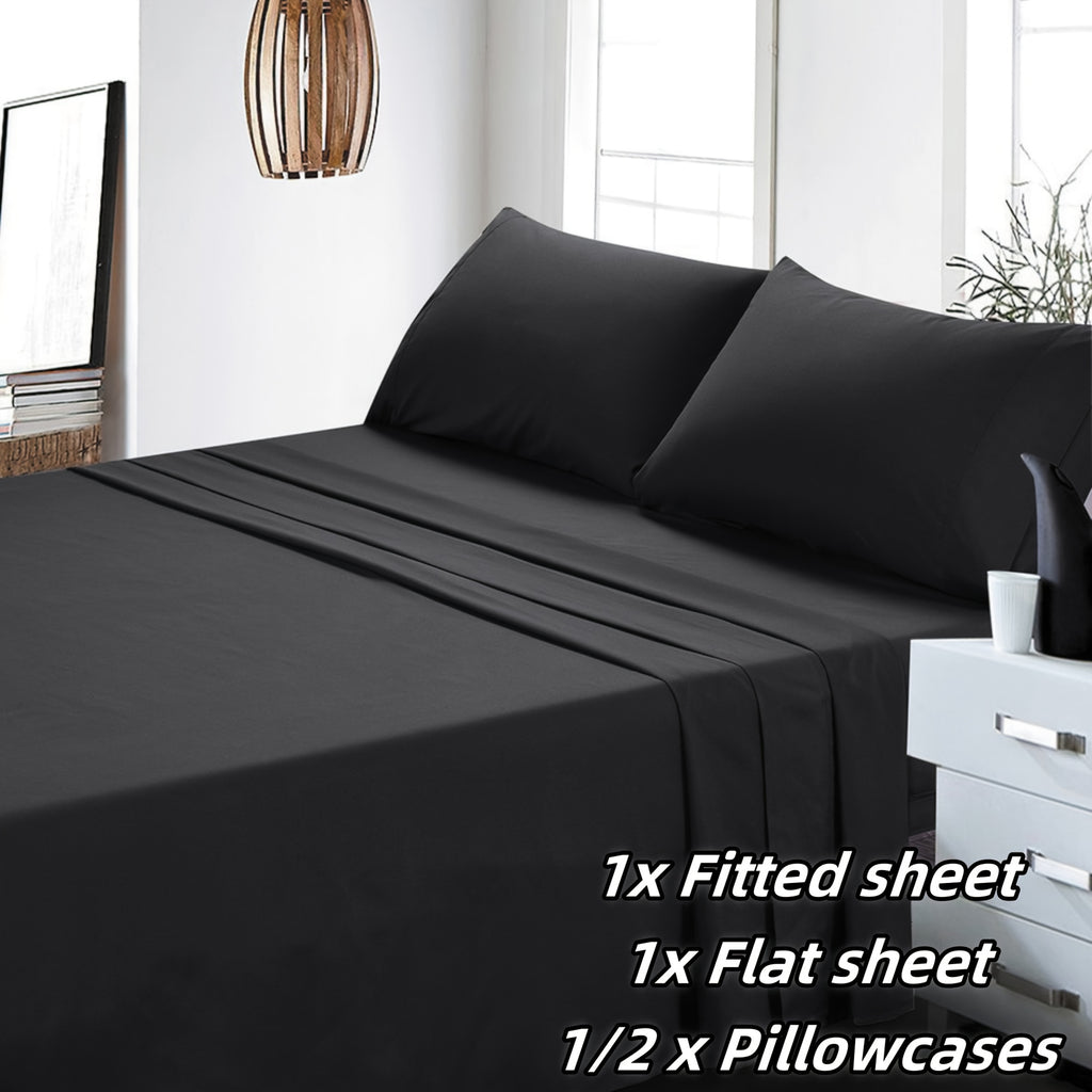 2200TC Luxury 3/ 4pcs Sheet Set-Hotel Quality Breathable Bedding Sheet Set, Fitted Sheet And Flat Sheet And 1/2 Pillowcases, 40cm Deep Pocket - Fits Single/ King Single/ Double/ Queen/ King/ Super King Bed, Multiple Colours