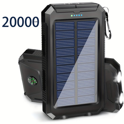 20000mAh/40000mAh Portable Solar Power Bank, Portable Solar Mobile Phone Charger, Camping External Battery Charger for Mobile Phones, 2 USB/ LED Flashlights with Compass for Outdoor Activities