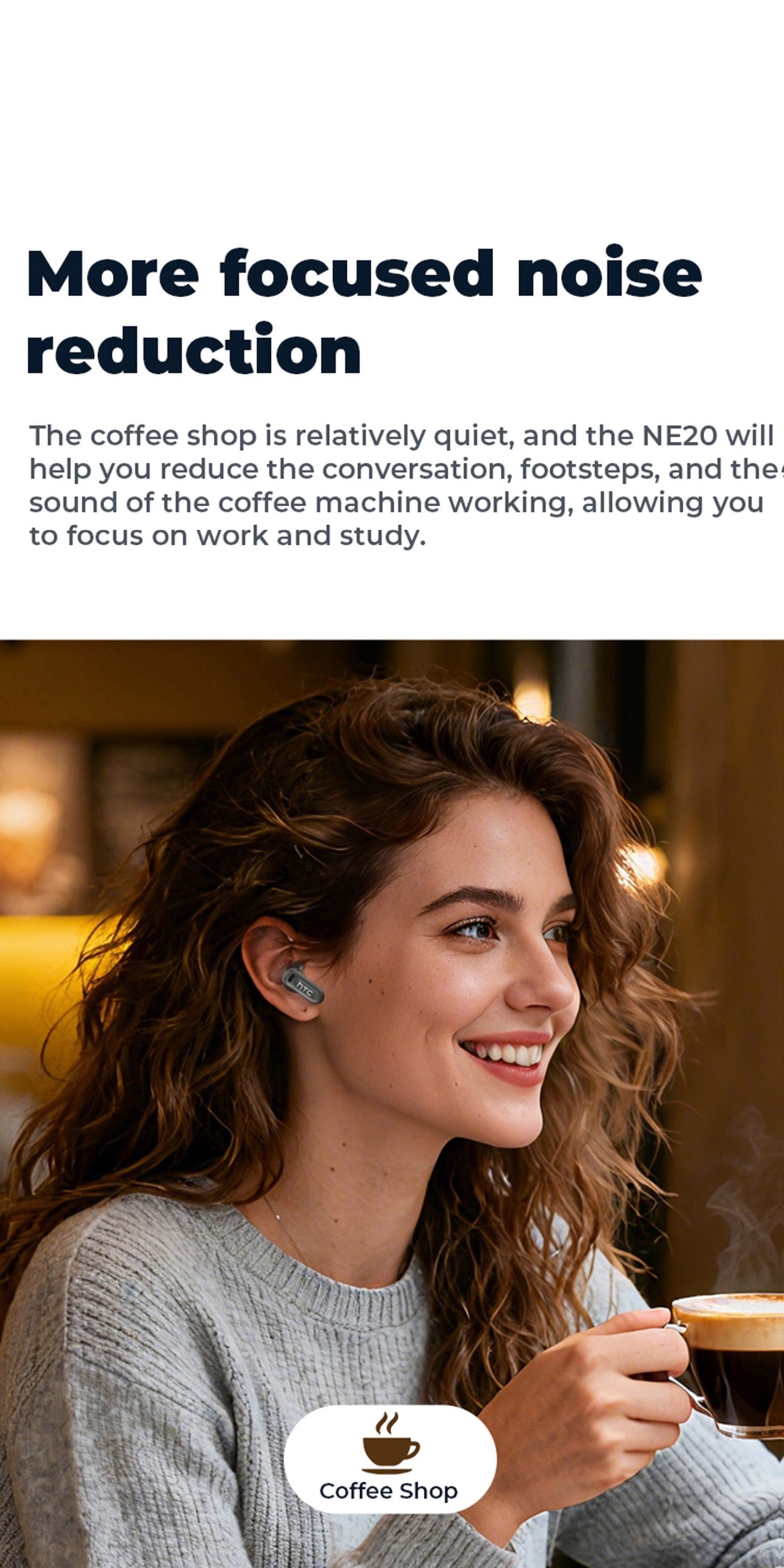 HTC NE20 Wireless Translation Earbuds, with 136+ Language Translation for Better Cross-Language Communication, Wireless V6.0 Low Latency, Active Noise Cancellation, Comfortable for Sleep, Wearable for Running, Office, and Entertainment, Language