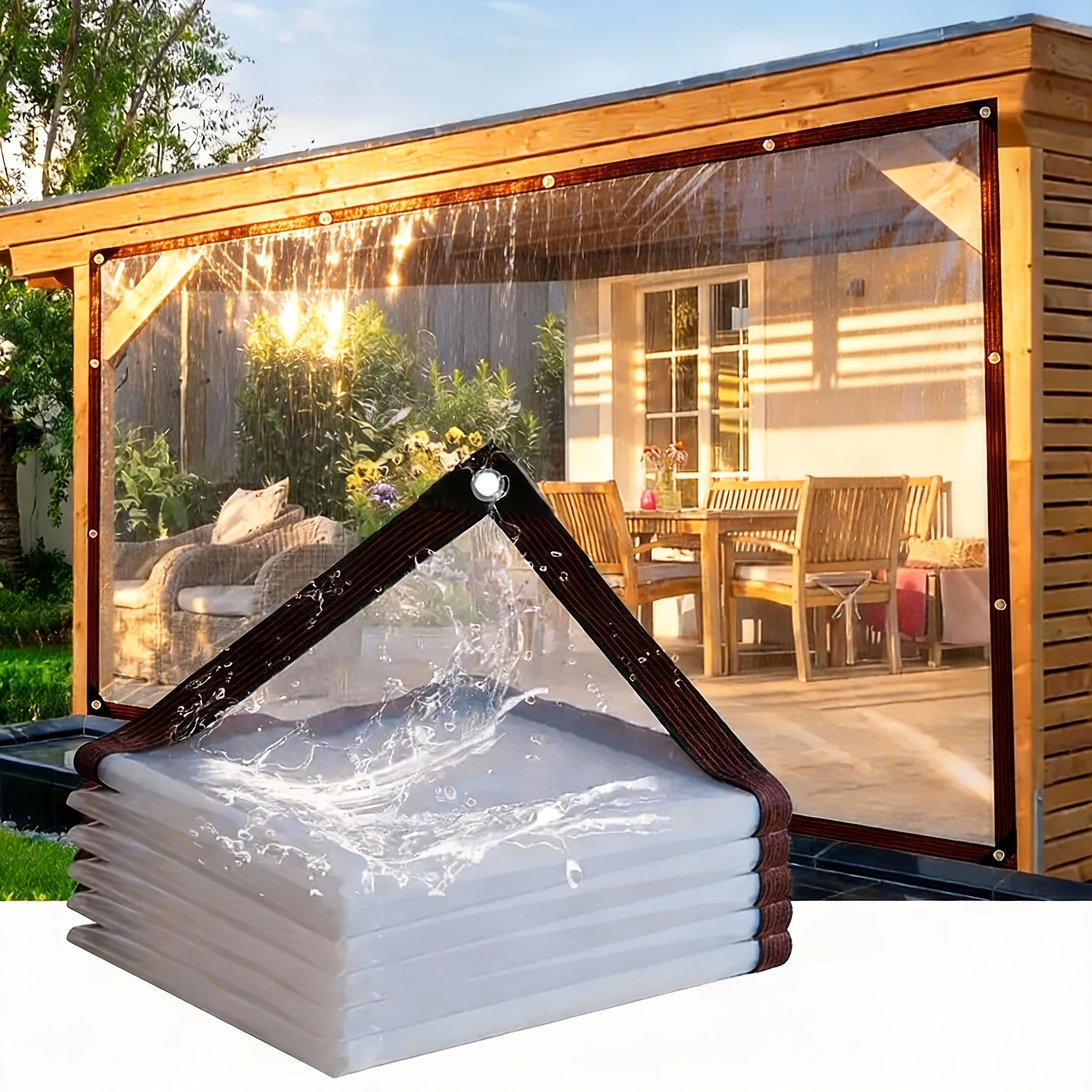 2x3m & 2x4m Clear Heavy Duty Tarpaulin with Metal Grommets, Reinforced Edges & Double-Stitched Seams, Waterproof PVC Tarpaulin Sheet, UV Resistant & Tear Proof for Outdoor Rain Cover, Suitable for Chicken Coop, Chook Pen, Porch Canopy, Garden Plants