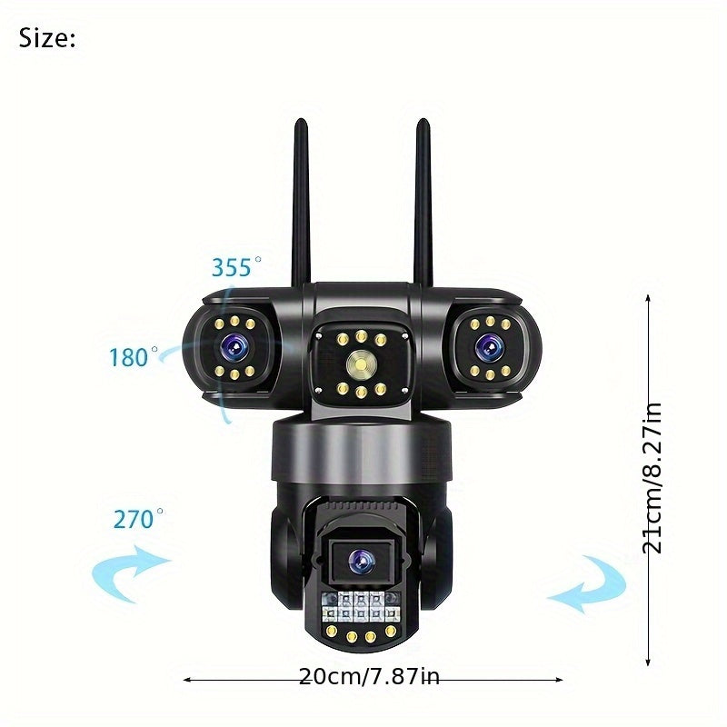 12MP Outdoor Wild Farms Security Camera, 3-In-1 LTE4G WIFI Wireless Solar Battery Powered Adjustable 3 Lens 3 Screen PTZ Outdoor Surveillance CCTV Security Camera, SIM Card Not Included, Color Night Vision, Spotlight/Alert, AI Detection, 2-Way Talk