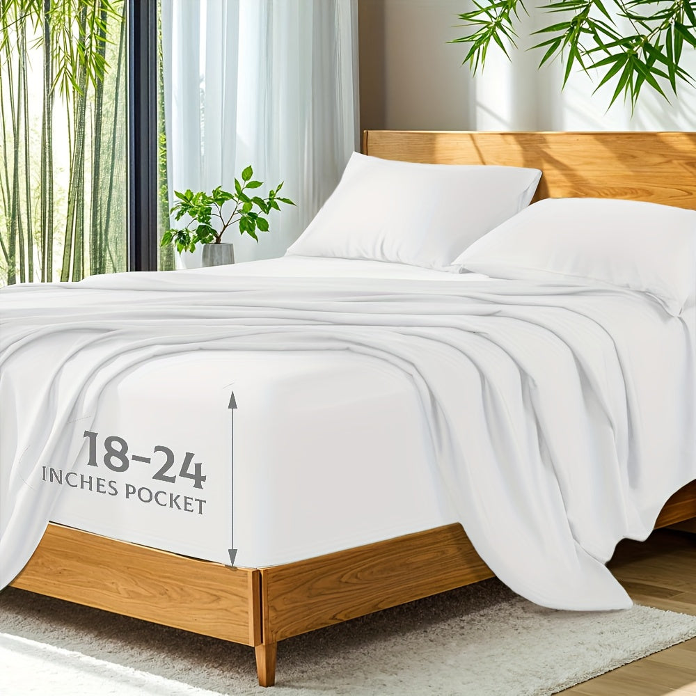 Ultra Soft Bed Sheets Set, Breathable for Spring & Summer, Deep Pocket 18-24in, Shrink-Resistant Cooling Bedding for Hot Sleepers, Queen/King/Double/Single/King Single Sizes, Ideal Gift for Halloween, Christmas, New Year & Holiday Season