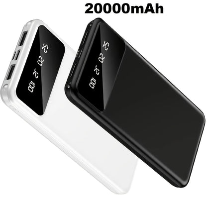 20000mAh Large Capacity Portable Power Bank, Suitable for Charging Android Electronics/ Mobile Phone Devices, Equipped with LED Display/ Dual Output Ports, Portable Emergency Power Supply Device for Outdoor Travel- White/ Black